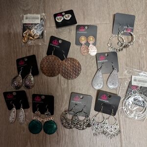 Paparazzi Earrings Collection - Silver, Gold, Green Accents 12 Piece Lot